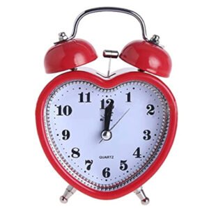 3in Loud Twin Bell Alarm Clock Silent Analog Quartz Nightlight Clock (Heart Shape Red)