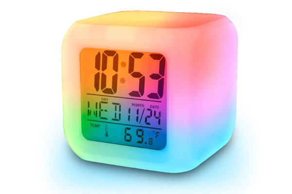Smart Digital Alarm Clock, 7 Color Changing Night Light, Digital Multifunctional Temperature